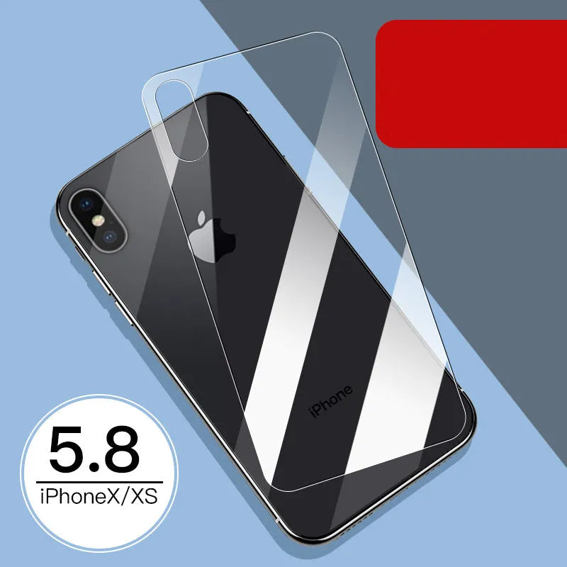 Apple iPhone tempered glass screen protector film for front and rear, showing half-screen design