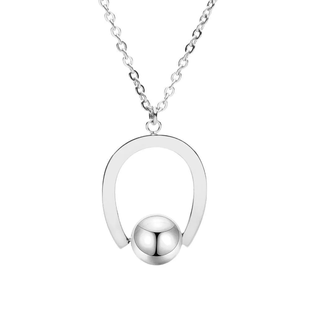 Stainless steel bead chain necklace with geometric pendant on cross chain
