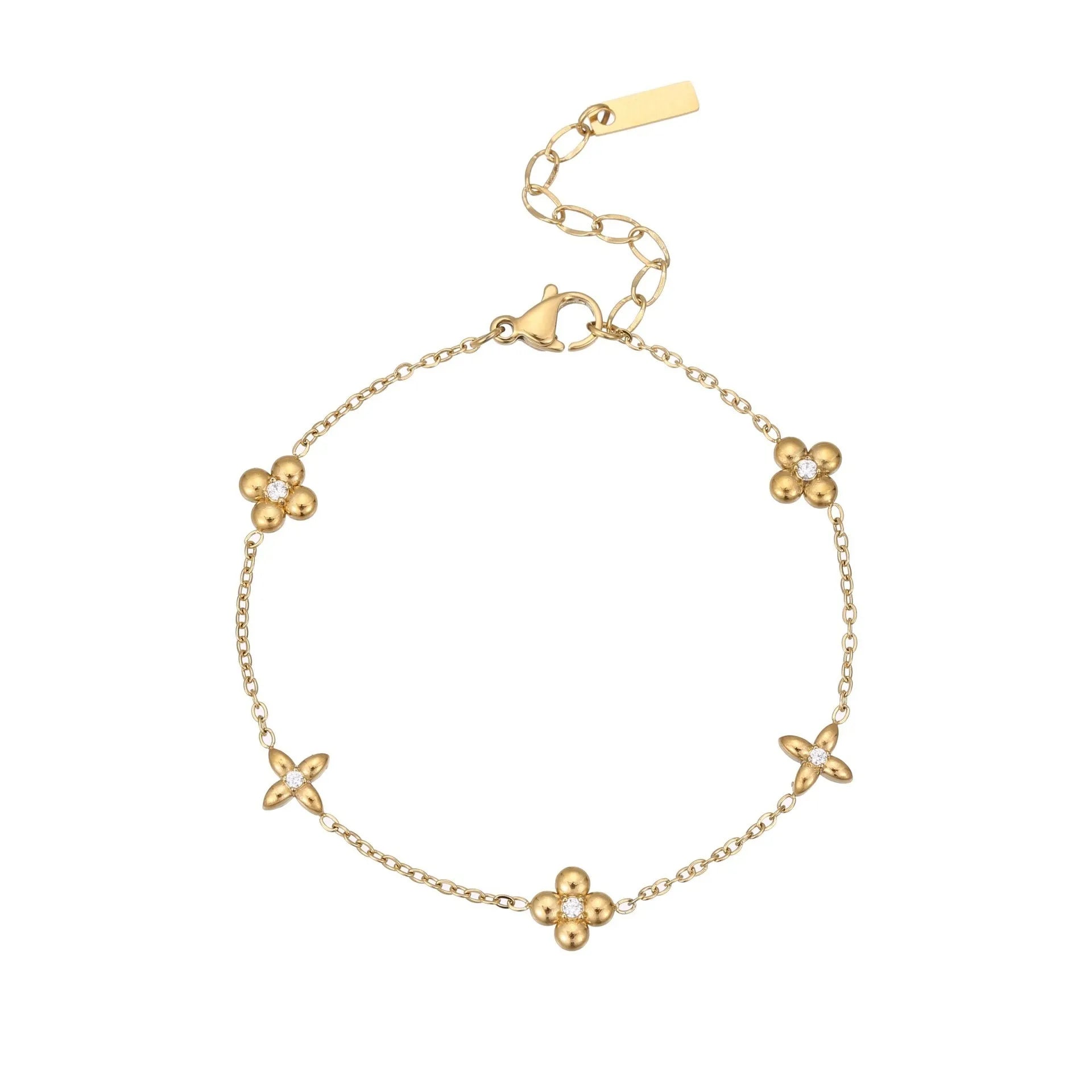 Women's stainless steel bracelet with 18K gold plating and geometric star zircon pendant