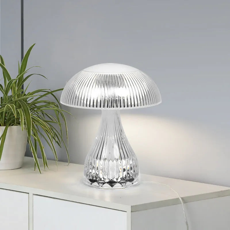 White acrylic touch control bedside lamp with USB charging cable