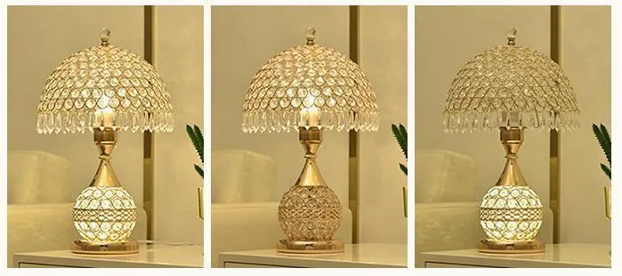 Gold crystal desk lamp on bedside table with remote control, 29x29x30cm iron art base