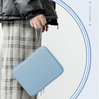 Imitation leather fabric tablet protective case in light grey, black, pink or sky blue colour.