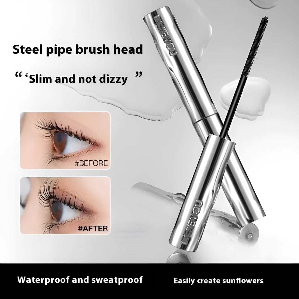 Steel tube waterproof mascara for long thick eyelashes in black and brown colour options
