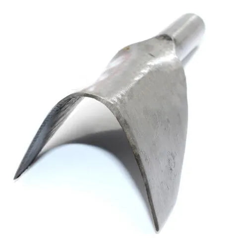 Set of six steel leather punch tools in half round and V shapes, sizes 15mm to 40mm.