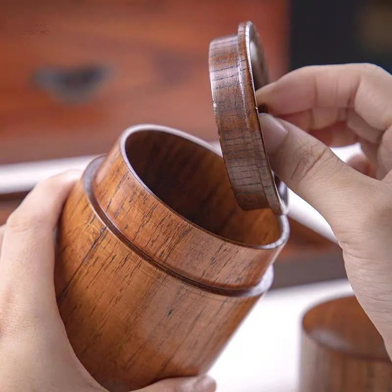 Tea storage can with wooden texture design, 7.5 cm diameter and 12 cm height, offset printed finish, with lid