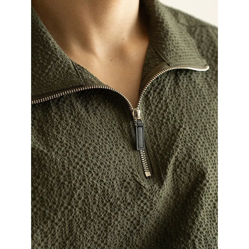 American quick-drying ice silk polyester short sleeve shirt in cedar green, loose fit, summer casual style