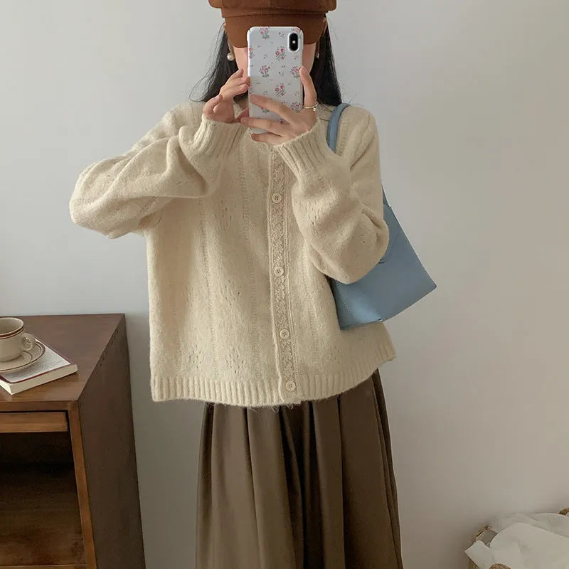 Korean artistic retro sweater coat in viscose fibre fabric with loose free-size fit