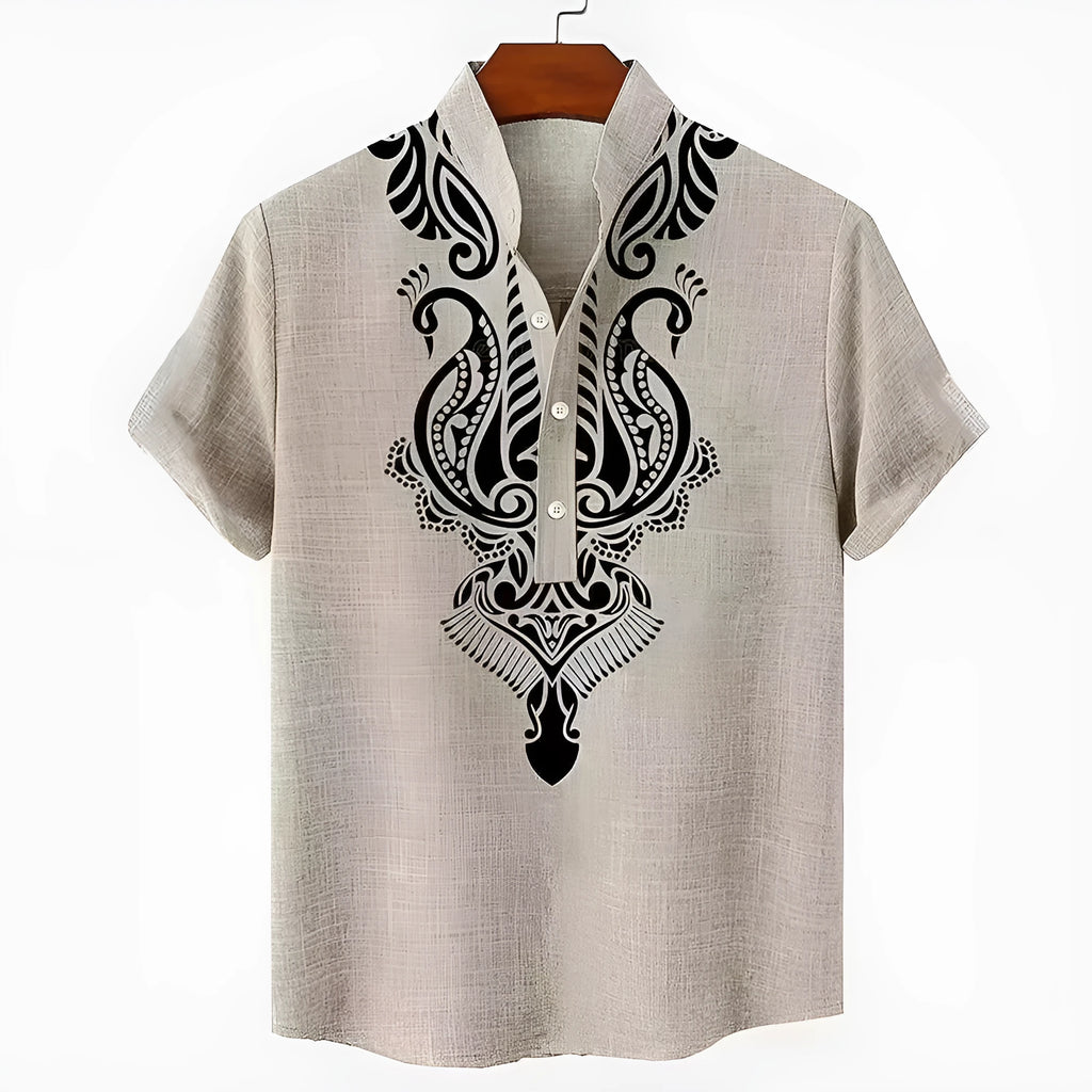 Men's loose fit striped casual shirt on a hanger, available in various colours and sizes.