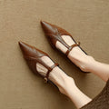 Brown women's cowhide flat shoes with round toe and mid heel for casual wear
