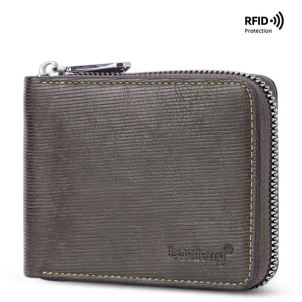 PU anti-theft credit card zipper wallet in embossed solid colour urban simplicity style, black