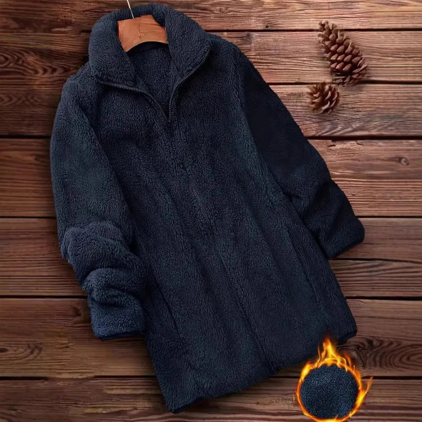 Double-sided velvet fleece jacket in black, navy blue, or khaki colours