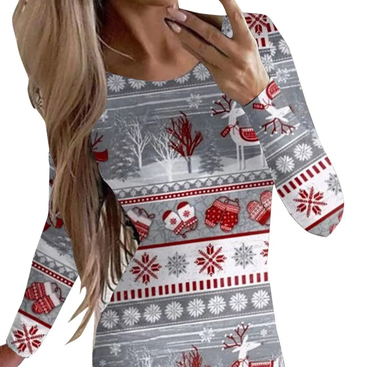 Women's Christmas dress with animal print pattern and long sleeves in floral colour option