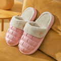 Women's pink and grey plaid detachable slippers with plush lining and a textured non-slip sole.