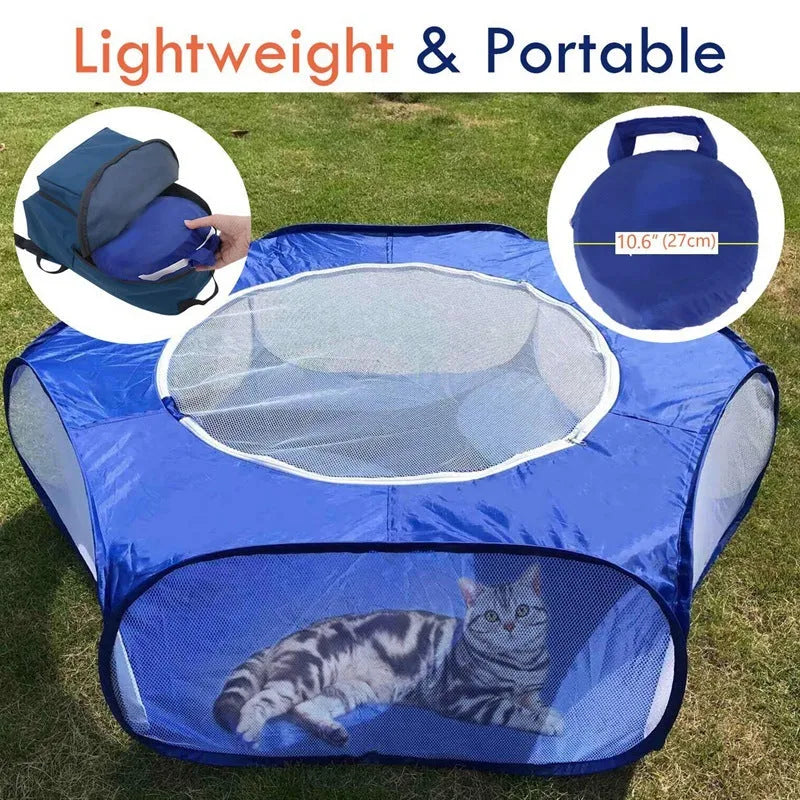 Folding pet fence 120x38 cm blue with breathable zipped cover and waterproof base