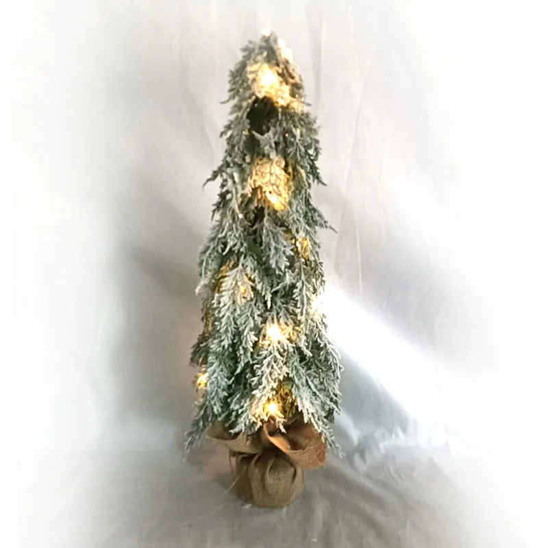 Small 24-inch plastic Christmas tree with PE snow sprayer effects and integrated lighting