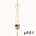 Woven natural cotton rope plant hanger showing desktop and wall hanging styles.