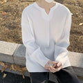Plus size striped texture draping solid colour pullover in black, long sleeves, loose fit, front view