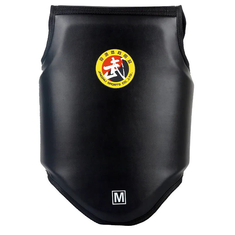Red boxing helmet and one-piece chest protector set on a grey background.
