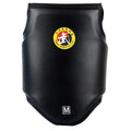 Red boxing helmet and one-piece chest protector set on a grey background.