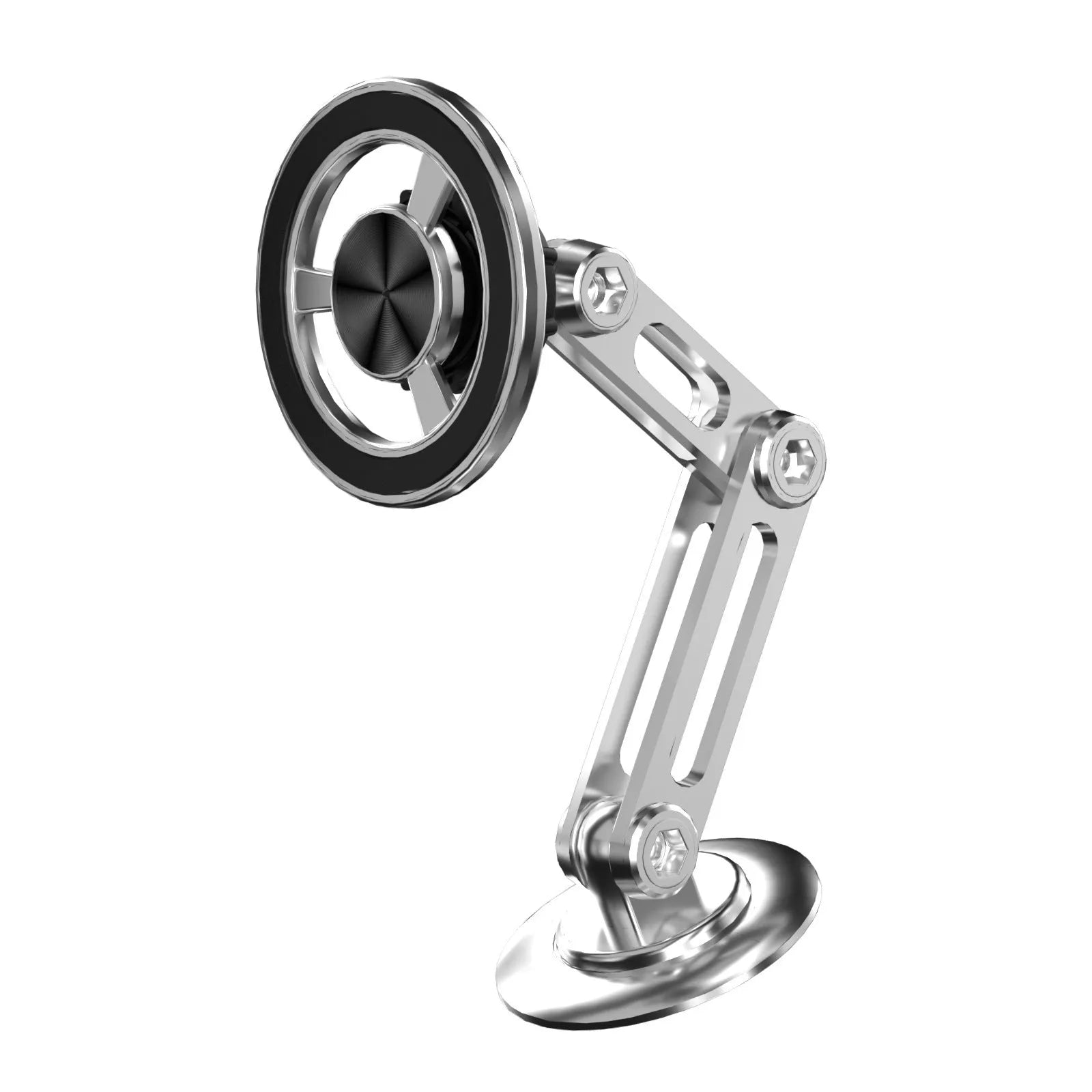 All-metal magnetic car phone holder with magnetic rings and adhesive pads in black, silver, gold, and rose gold options