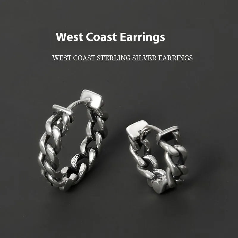 Men's geometric copper earrings in West Coast hip hop style showing 10mm and 14mm size options