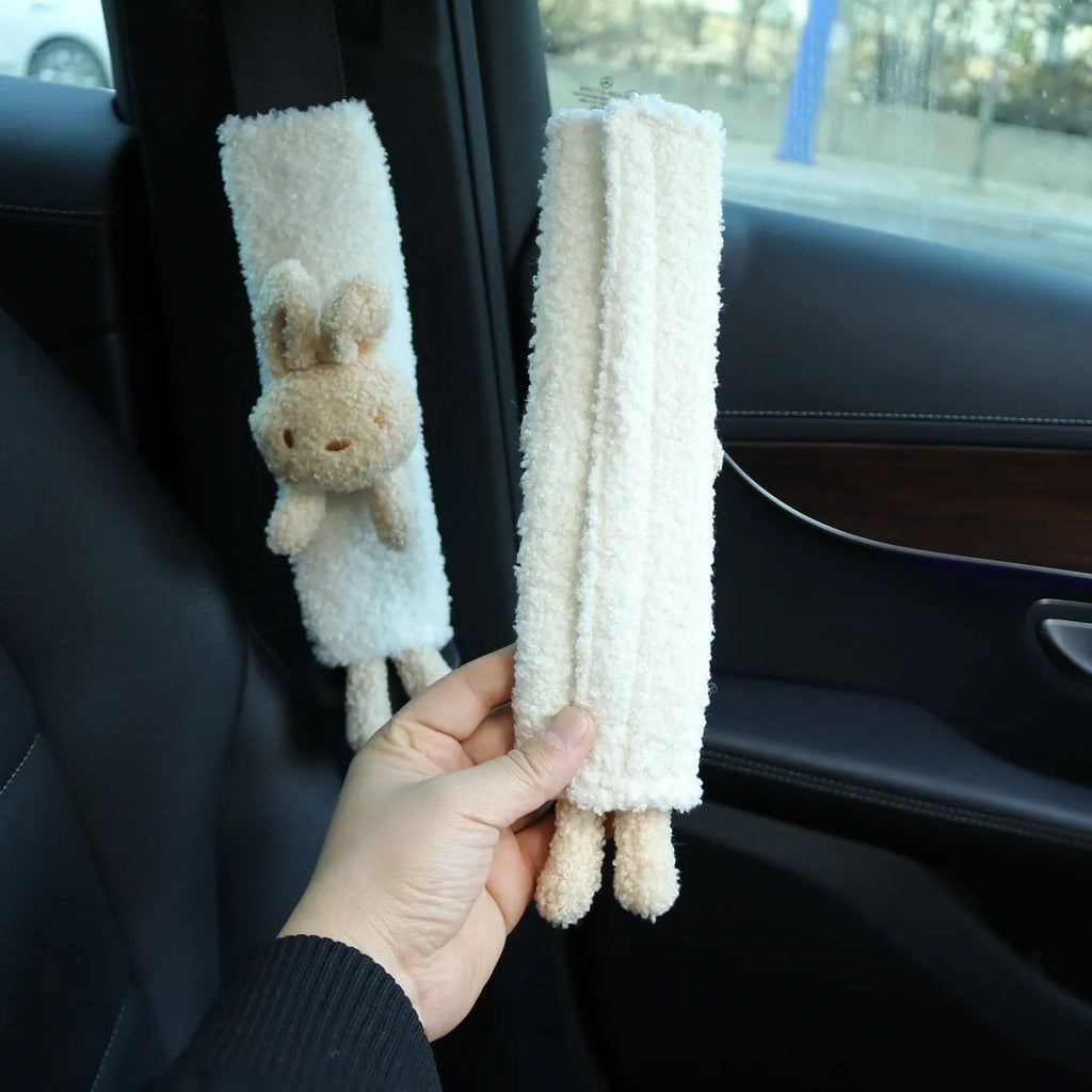Cartoon rabbit and bear design lamb wool plush car seat belt shoulder protector