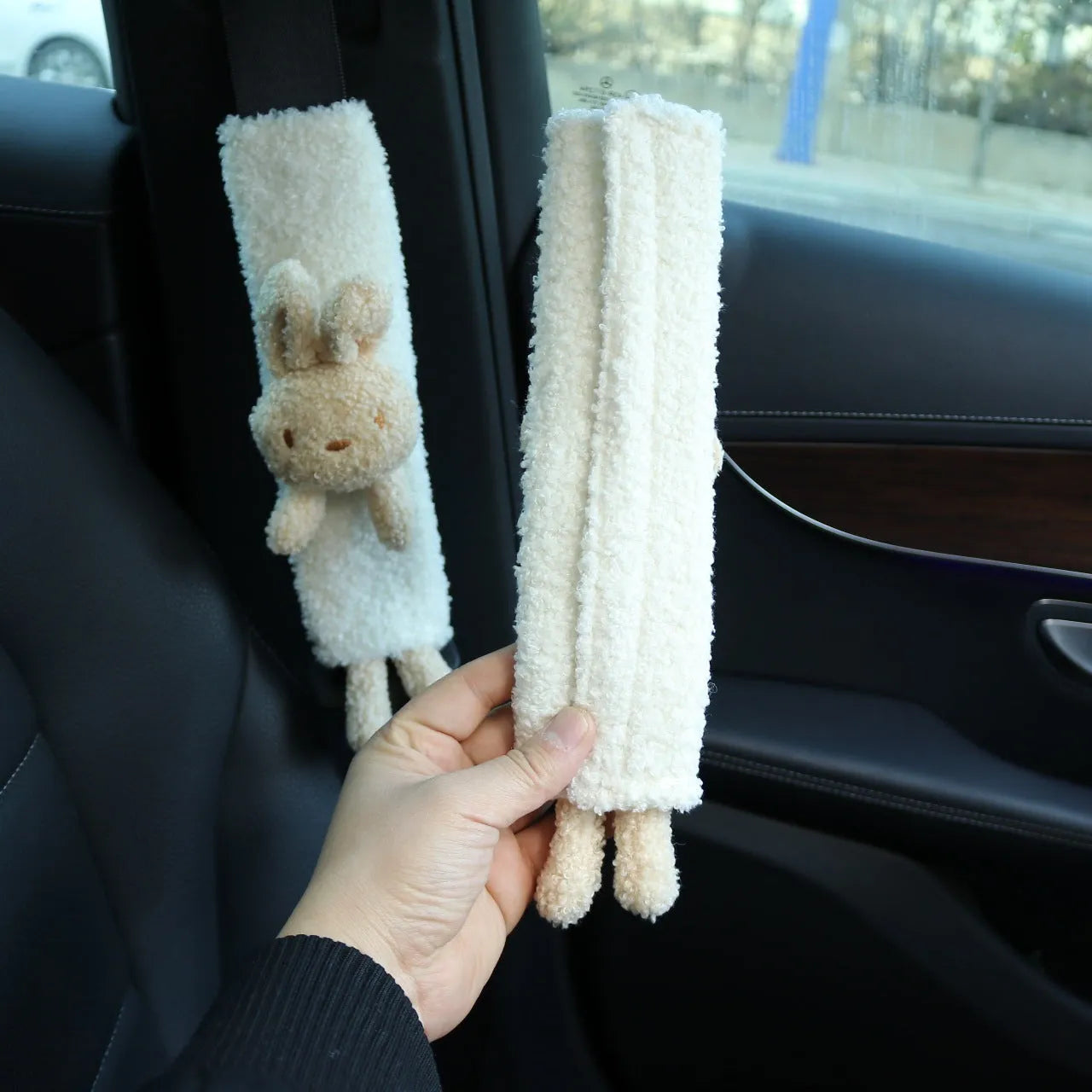 Cartoon rabbit and bear design lamb wool plush car seat belt shoulder protector