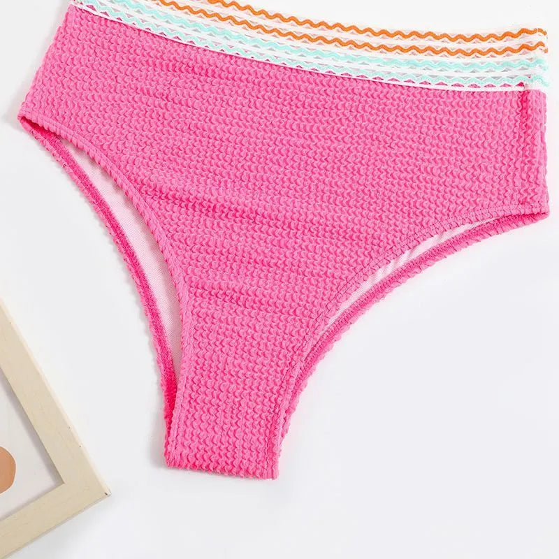High waist split bikini solid colour nylon brief for women in white, sizes S to XL