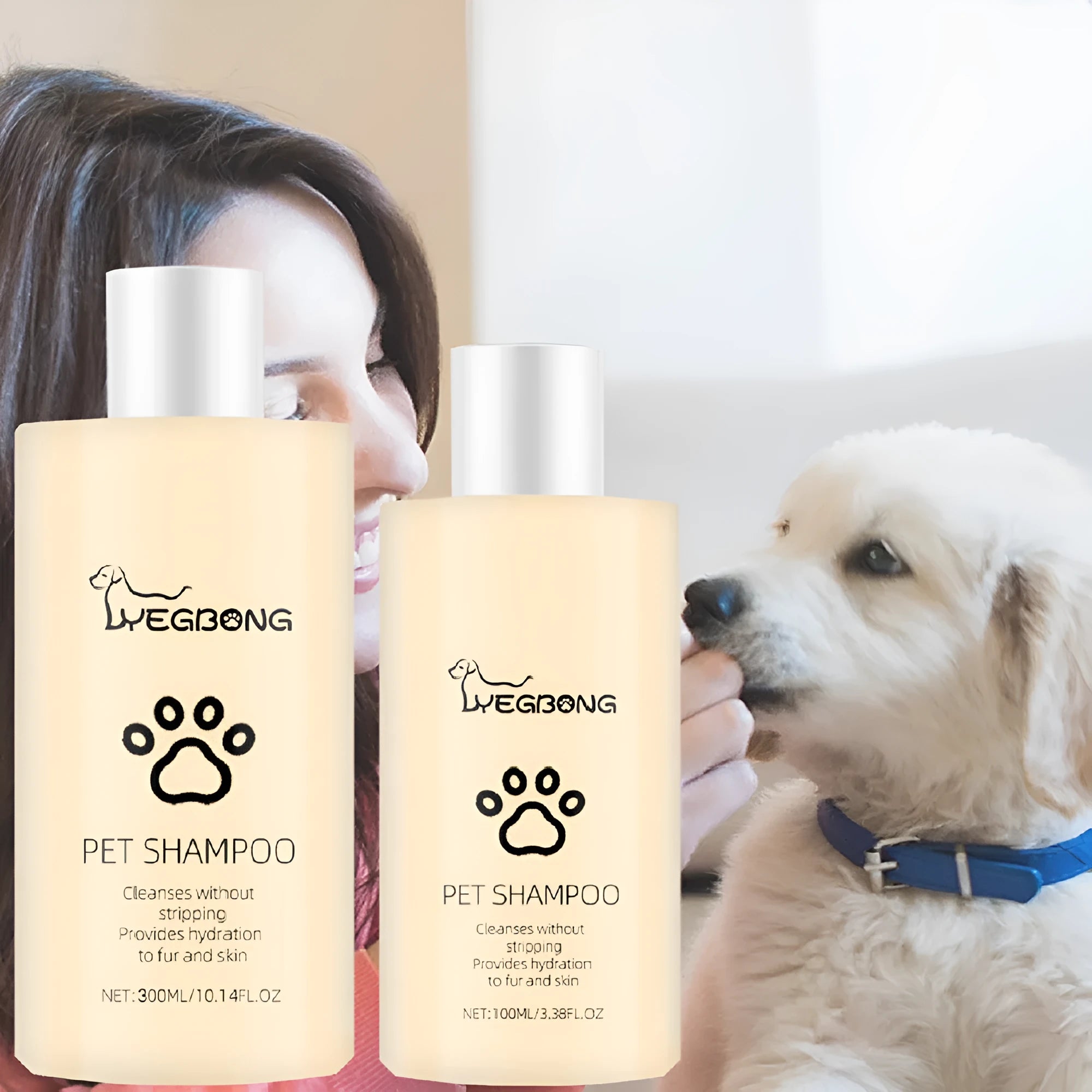 Mild dog shampoo bottle in 100ml or 300ml size for soft, tangle-free coats