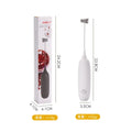 Black and white handheld electric milk frother blender for coffee beverages