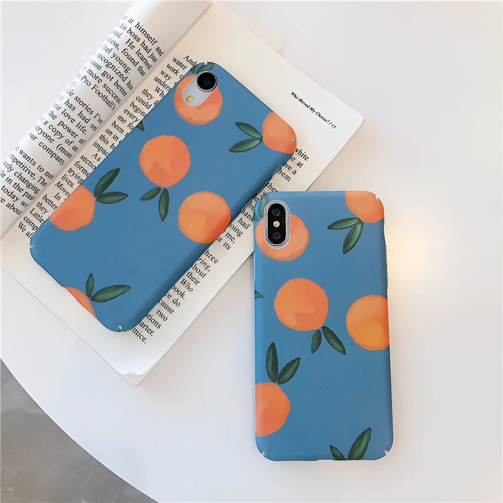 Orange retro plastic back cover for iPhone with blue water artwork, slim fit design
