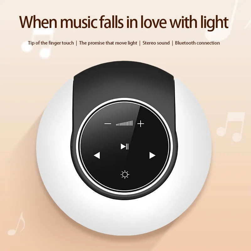 Blue Bluetooth desk lamp with speaker, shown folded, with touch controls on a white base.