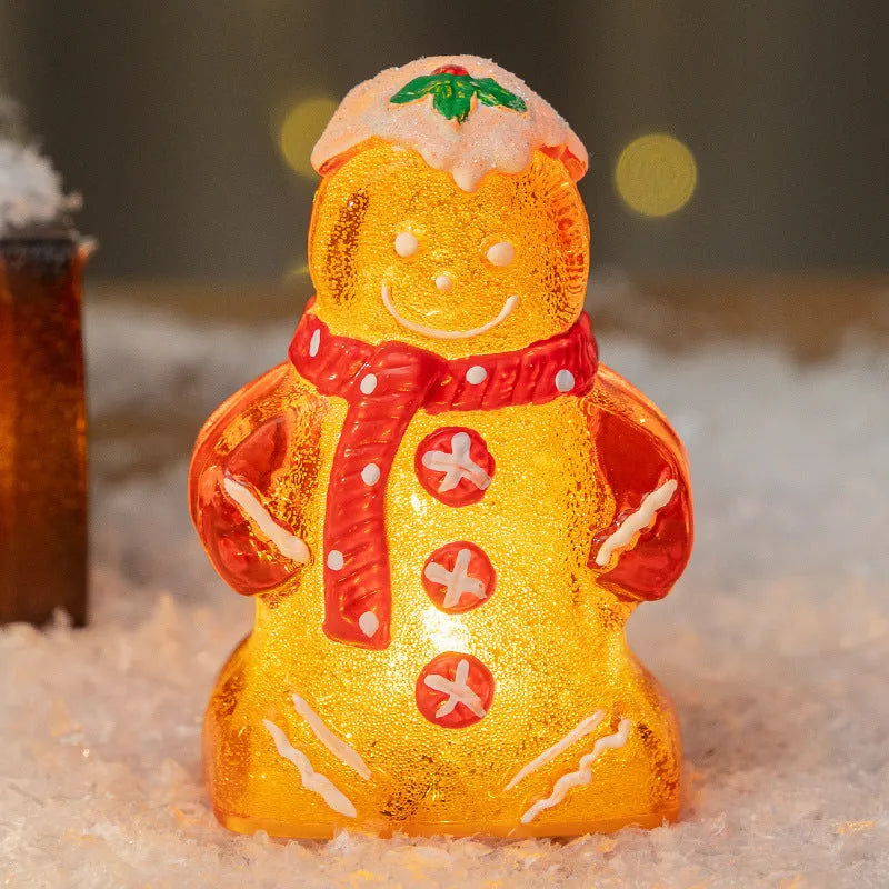 Christmas gingerbread man and snowman plastic ornament with scarf decoration in four colour variations