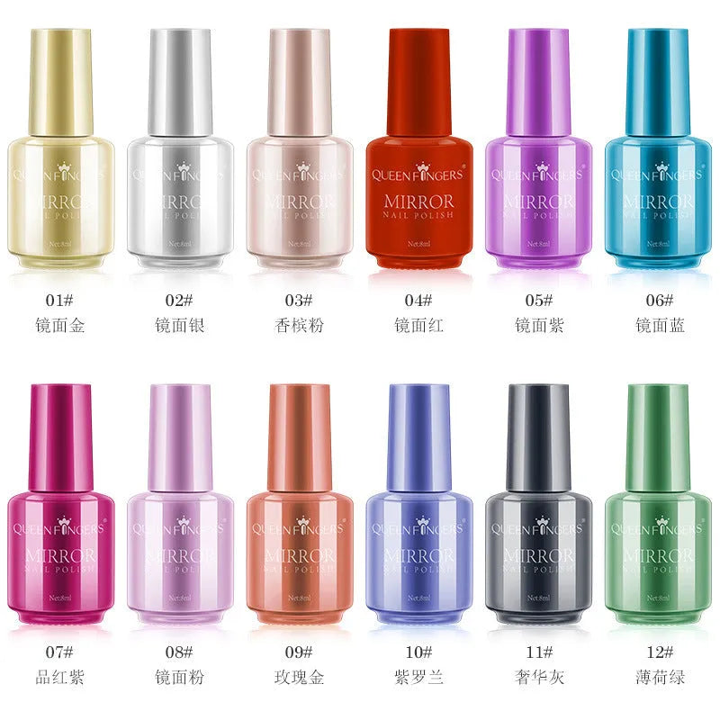8ml mirror nail polish bottle in gold shade with high gloss finish