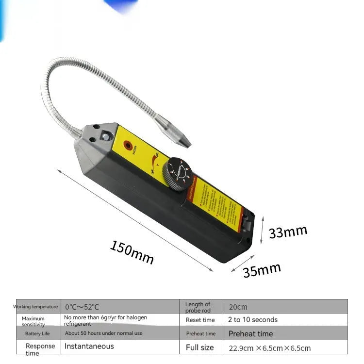WJL-6000 electronic halogen leak detector with extended probe on a workshop bench