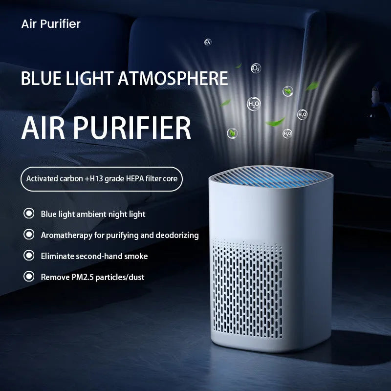 Desktop air purifier unit with simple design for placement on office or home surfaces