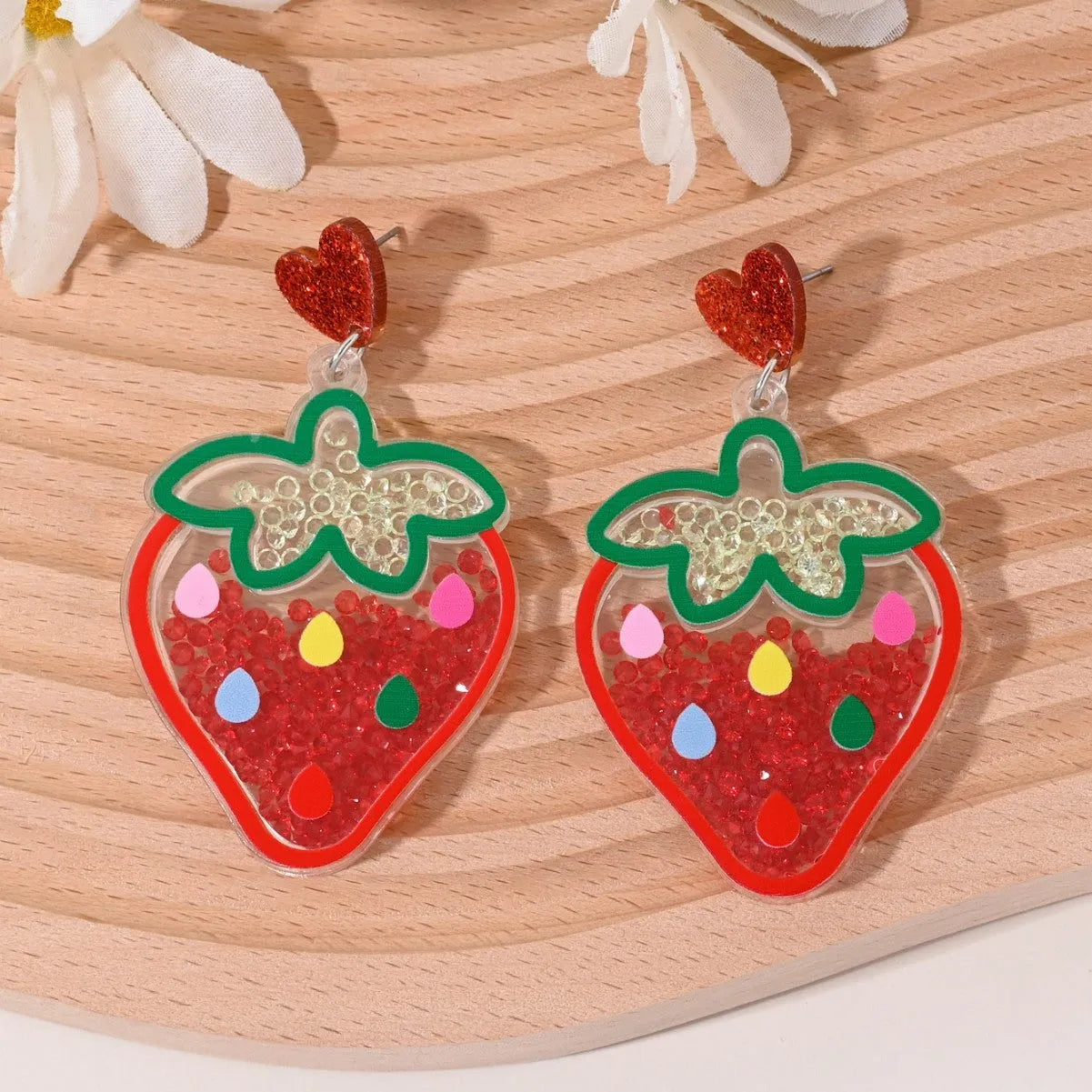 Acrylic fruit-shaped drop earrings in cherry motif, pastoral style for women