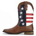 Men's five-pointed star Western cowboy boots in brown, square heel, round toe, floral embroidery