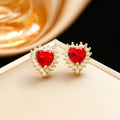 Gold red titanium steel heart flower necklace set with matching earrings and ring on water wave chain