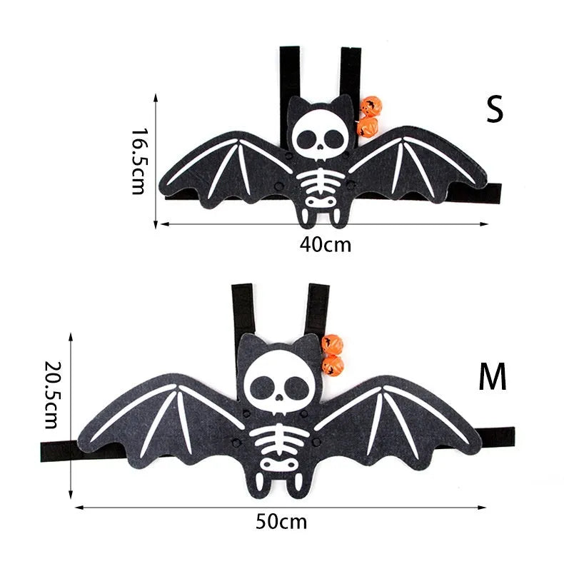 Halloween batwing cat costume in felt with pumpkin bat colour and bell, size S or M