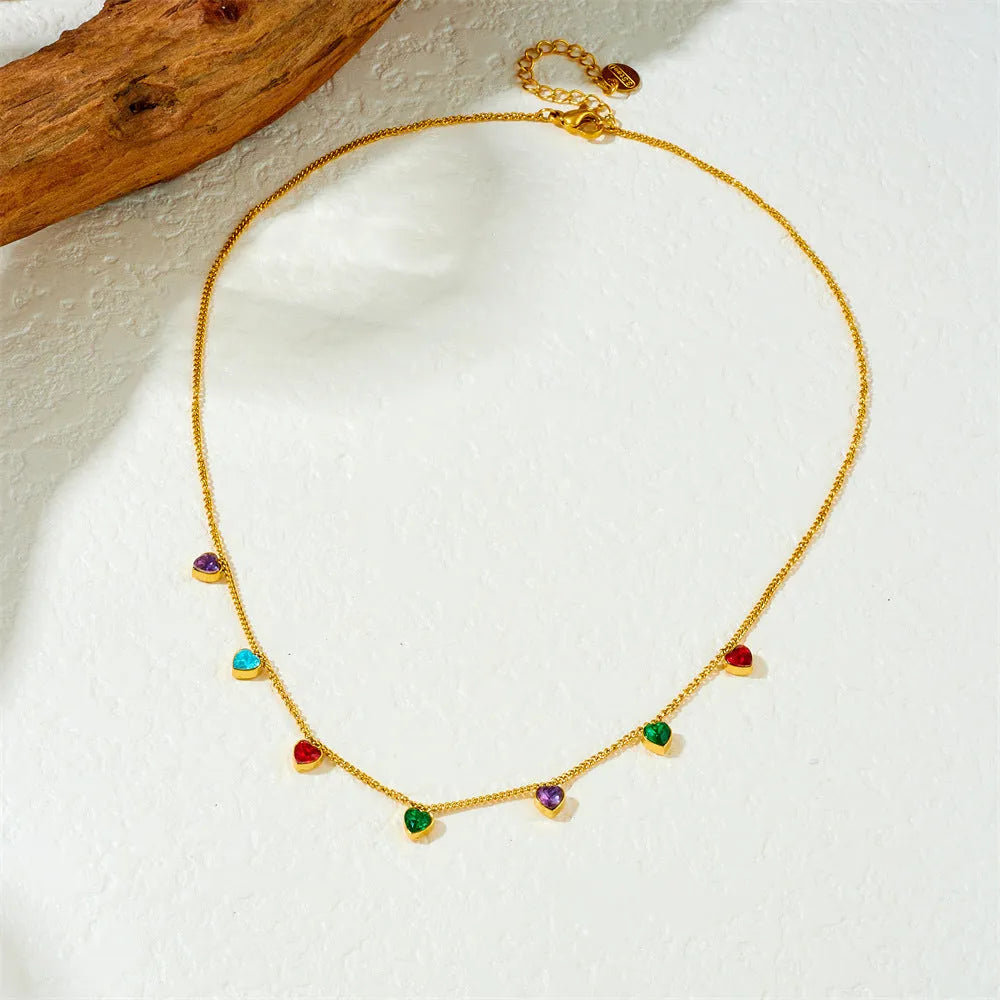 Women's gold-plated stainless steel necklace with heart pendant and adjustable chain