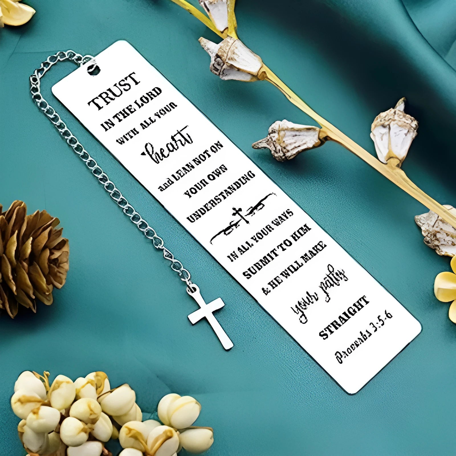 Stainless steel bookmark with engraved Bible verse in CF-S5170 colour