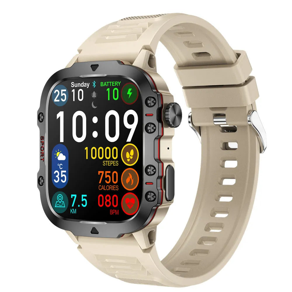 QX11 smartwatch with zinc alloy case showing TFT screen displaying heart rate and fitness data