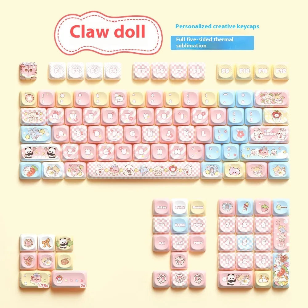 Clip Doll cute character design mechanical keyboard keycap set with multi-colour dye-sublimated print.