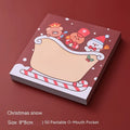 Set of cartoon Christmas sticky notes with 8 designs including Santa, Elf, Reindeer, and Snowman on a white background