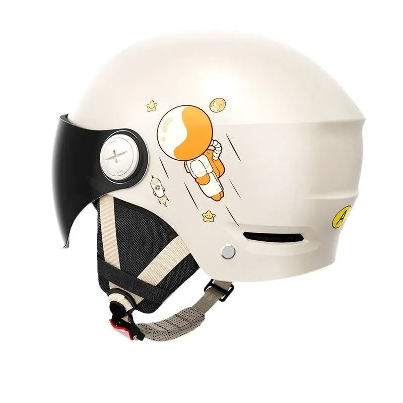 Khaki ABS electric motorcycle half helmet with interchangeable lenses for sun protection and clear visibility