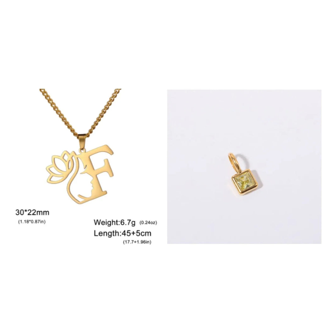 Stainless steel necklace with cross chain links and a single pendant in gold or silver finish.