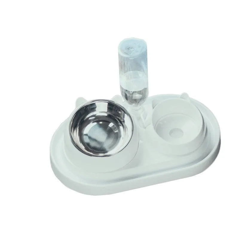 Stainless steel double bowl cat bowl cervical protection oblique mouth design 200ml capacity