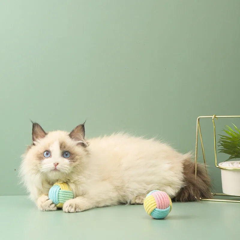 Handmade 5cm cotton cat plush toy in blue powder, green blue, or pink green colours