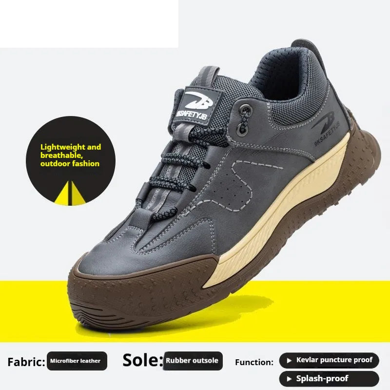 Leather safety work shoes with rubber sole in black colour showing workplace footwear design